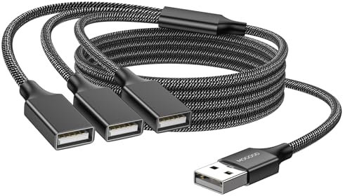 MOGOOD 3 in 1 USB Splitter Cable,1 Male to 3 Female USB 2.0 Extension Cable Type A multiport for Charging/Data Transfer/Laptop/Mac
