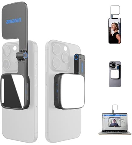 Amaran Go Magnetic Selfie Phone Light, Compatible with MagSafe & Qi2 Magnets, Dual LED Light Source with Adjustable Mirror Light & CCT (2700K-6500K), for Selfies, Makeup, & Content Creation (Charcoal) | Compatible with MagSafe & Qi2 , Adjustable Mirror Light, 2700K-6500K CCT, Ideal for Selfies, Makeup & Content Creation
