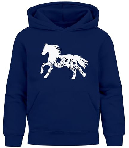 SpecialMe® Kinder Hoodie Mädchen Pferdemotiv Aufdruck Print Mädchengeschenke Geschenkidee Navy 152