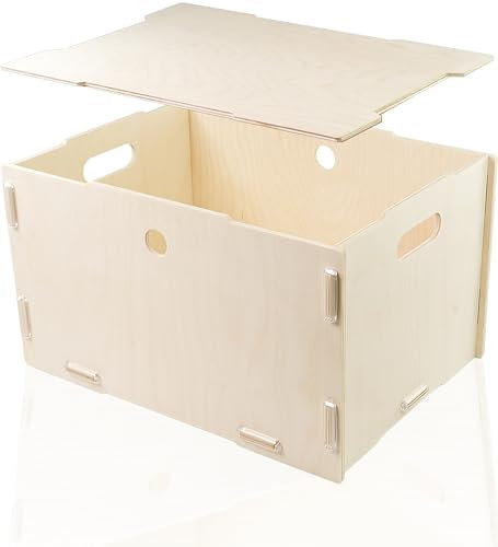 clipfritz - Holzbox mit Deckel (Unlackiert ca.40x30x23cm) Aufbewahrungsbox groß aus Holz - Boxen/Kisten zur Aufbewahrung von Spielzeug, Bücher, Fotos, Spielsachen - Spielzeugkiste/Holzkiste stapelbar