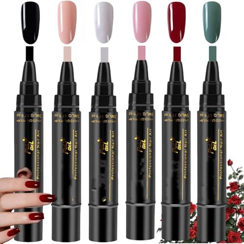6PCS Nail Polish Pens,Nail Varnish Pens,Nail Art Pens,3 In 1 Gel Nail P/olish Pen,One Step Gel Nail Poli/sh,Nail Gel Painting Pen Nail Art Kit,Soak Off UV LED Nail Varnish Nail Tools