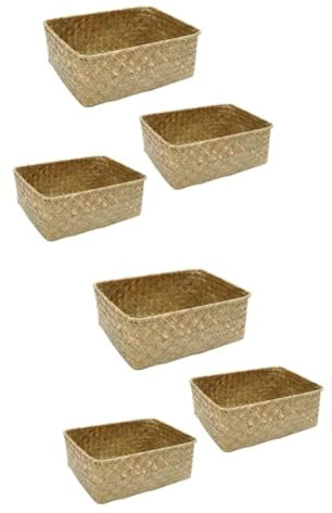 VOSAREA Rattan Korb Eckig 2 Sätze Geflochtener Aufbewahrungskorb Mit Deckel Zeitungsständer Seegrasgeflecht Regalkorb Muschelhaken Für Die Wand Khaki 3 Stück * 2 Korb Für Couchtisch