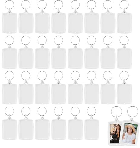 JRSHIRLEYLTD Porte-clés photo en acrylique double face vierge, personnalisable avec anneau fendu, cadeau pour famille, amis, photo (4 x 5,5), Transparent., taille unique