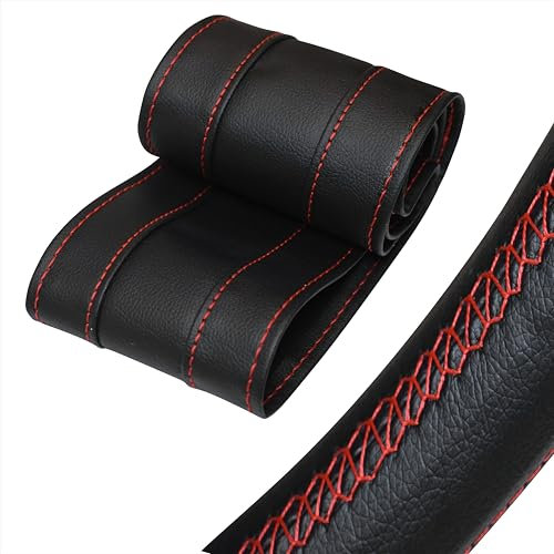 Xkeribom Auto Lenkradbezug zum Nähen aus weichem Leder Sport Design Leder Lenkradhülle Lenkradschutz (Lenkraddurchmesser 37-38 cm) XLBG3NEU-L1 (ROT)