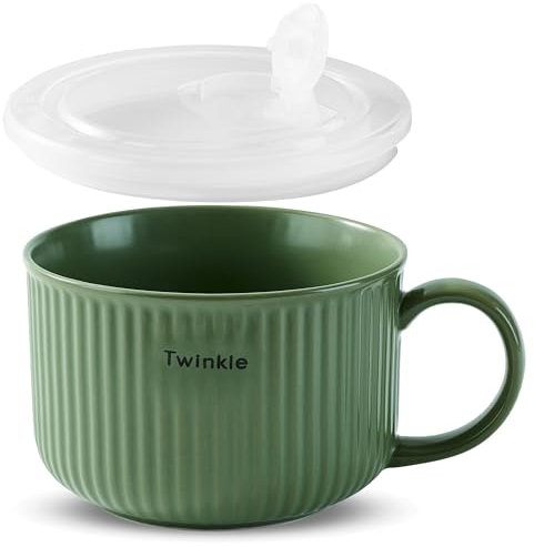 mehrido Ceramic Soup Bowls with Handle and Vented Lid, 750ml Large Soup Mug for Instant Noodle Cereal, Soup Containers, Microwave & Dishwasher Safe