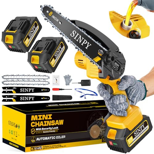 Mini Chainsaw Cordless 8 Inch with 8000mAH Battery, 880W Electric Chain Saw with 2 Chainss/Auto Oiler/Safety Lock Handheld Chainsaws for Tree Branches, Courtyard, Garden Gifts for Men Dad Husband
