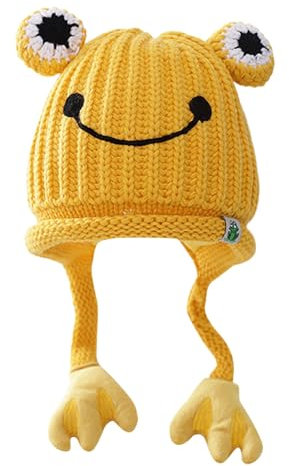 Costume Femme Mignon Chapeau Grenouille pour Femme Crochet Tricoté Grand pour l'Hiver Cache-Oreilles Coton Garçon, jaune, taille unique