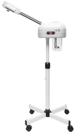 Ozon Gesichtsdampfer Vertikaler 2-in-1 mobil | Gesichtssauna mit Teleskopständer & Rollen | 800W Porenreiniger Dampf Spa Maschine Luftbefeuchter Dampfgerät für Zuhause/Salon | 750ml Tank, Weiß