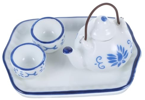 MOLUCKFU Miniature Tea Set for Dollhouse Porcelain Tea Cups and Teapot for Pretend Play and Mini House Accessories