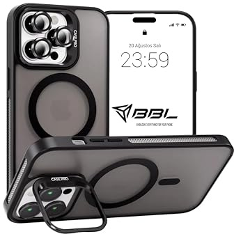 Babilden Case with Camera Protection, Compatible with Magsafe, Matte Transparent Color Stand Case Compatible with iPhone 13 Pro (Lens Gift) (Black)