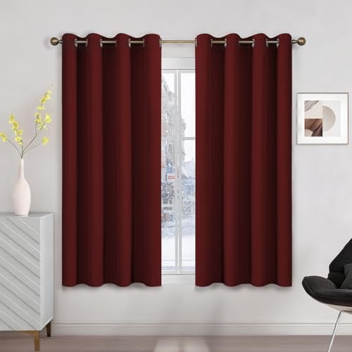 Runyéla Verdunklungsvorhänge mit Ösen Gardinen, Thermovorhang Hitzeschutz | 2er Set, H160xB140 Burgunderrot Vorhang Blickdicht, UV-Schutz Sichtschutz Schalldämmung Blackout für Schlafzimmer Wohnzimmer