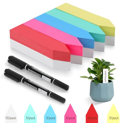 300 etichette per piante con 2 pennarelli – Cartellini per piante impermeabili per esterni, Etichette in plastica per giardino, ideali per fiori, erbe e ortaggi (bianche e colorate)