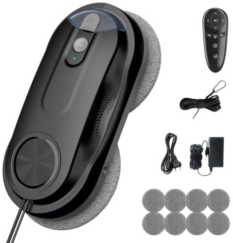 KKI Window Cleaning Robot, Automatic Window Cleaner Robot, Dual Spray, Max 3200Pa, AI Path Planning & Edge Detection, Remote Control for High-Rise Windows, Glass,Door,10xCloths, X3