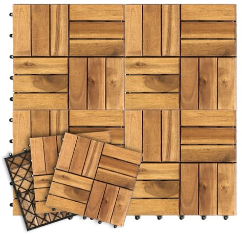Vkechh Baldosas de madera para balcón y terraza, madera de acacia, 30 x 30 cm, con sistema de drenaje, 12 láminas de 22 piezas (2 m²), revestimiento de suelo para exteriores, resistente a la