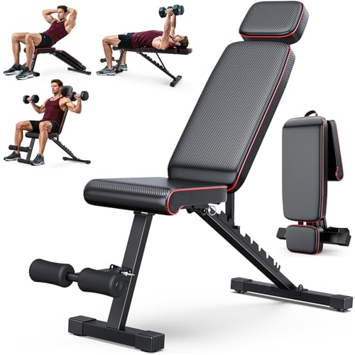 Hantelbank klappbar verstellbar, 10 Rückenlehnenstellungen, 363 kg Last Krafttraining Bänke mit Beinspreizer für zu Hause oder im Fitnessstudio