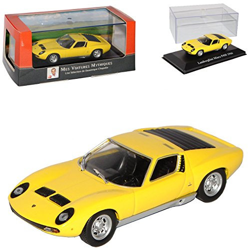 Atlas Lamborgihini Miura P400 Coupe Gelb 1966-1975 mit Sockel und Vitrine 1/43 Modell Auto