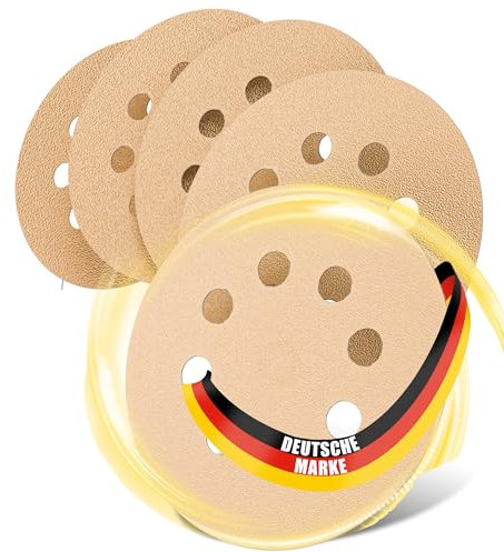 Woltersberger® Exzenter Schleifscheiben Ø 125mm | 8 Loch in gold | Schleifpapier für optimales schleifen, vielseitig einsetzbar, verschiedene Körnungen und Stückzahlen (50 Stück, P400 Körnung)