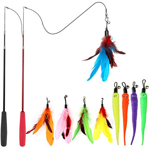 MeoHui AIN Cat Toys Kitten Toys Assortments, 27PCS Variety Toy Set Including Cat Feather Teaser Wand, Feather Toys