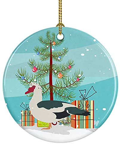 Caroline's Treasures Muscovy Duck Weihnachts-Keramik-Ornament, blaugrüner Weihnachtsbaum, hängende Dekorationen für Zuhause, Weihnachten, Urlaub, Party, Geschenk, 7,6 cm, Mehrfarbig