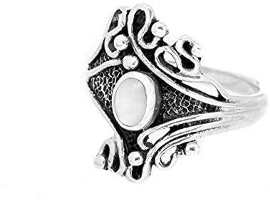 Windalf Damen Ring FIANA 18 mm Boho Perlmutt Vintage 925 Sterlingsilber (Silber, 56 (17.8))