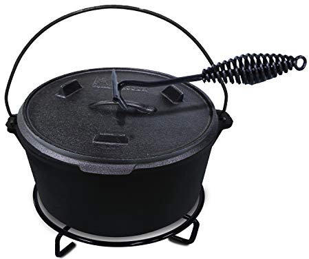 ACTIVA Dutch Oven Set [9L] - Hochwertiger Feuertopf mit innovativem Zubehör, Dutchoven inkl. Hitzeschutz Haken & abnehmbarem Fuß-Gestell