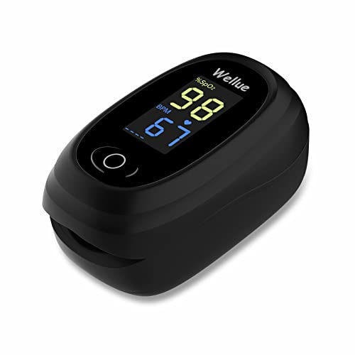 Oxymètre de Pouls, Oxymètre de Doigt, Pulsoximetre, Mesureur de saturation en Oxygène au doigt, Saturomètre Portable avec Moniteur de Fréquence Cardiaque pour Mesurer SpO2, PR, Piles Inclus Noir