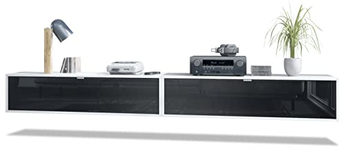 Vladon 2er-Set TV Board Lana 120, Made in Germany, Lowboards je 120 x 29 x 37 cm mit viel Stauraum, Korpus in Weiß matt, Fronten in Schwarz Hochglanz | Große Farbauswahl