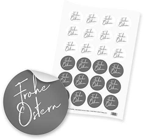 24 x itenga Sticker Aufkleber Etiketten Frohe Ostern schlicht weiß grau Schriftzug rund 4cm