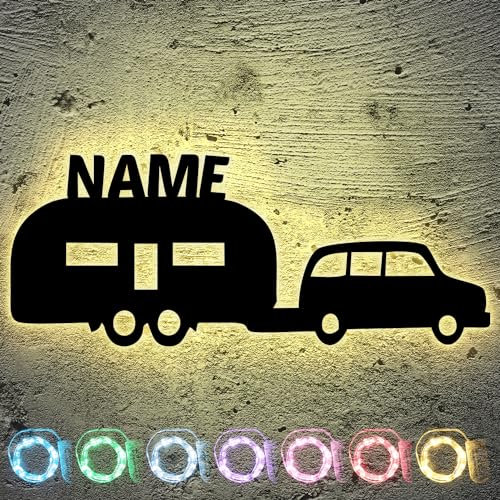Wohnwagen Anhänger Auto LED Deko Schlummerlicht Nachtlicht PKW personalisiert mit Wunsch Namen Lasergravur Abendlicht Schlafzimmer Wohnzimmer Geschenk