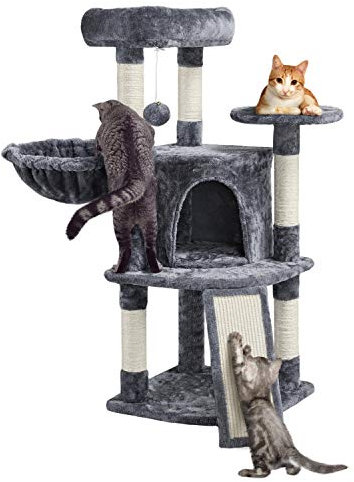 Yaheetech Arbre à Chat Hauteur 107cm Griffoir Grattoir Tour de Jeux pour Chats avec Centre d'activités Arbre a Chat en Sisal Gris Foncé