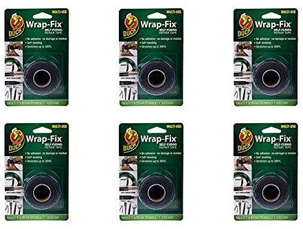 Duck Tape 283037.6 Wrap-Fix Lot de 6 rouleaux de ruban adhésif auto-fusible Noir 25 mm x 3 m