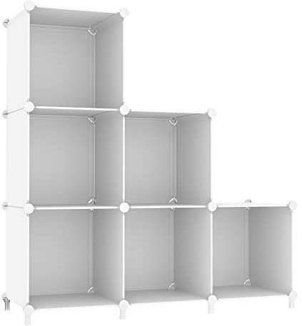 AWTATOS Cube Storage Organizer, Storage Cubes Shelves Bookshelf, 6 Cube Closet Organizers and Storage, DIY Stackable Plastic Clothes Organizer Shelving for Bedroom, Home Office, White