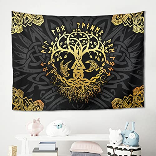 Gamoii Wikinger Yggdrasil Baum des Lebens Wandbehang Wandtuch Tapestries Picnic Beach Sheet Beach Blanket Meditation Yoga Mats Hochwertigem Wohnzimmer Schlafzimmer Strand-Tapisserie White 230x150cm