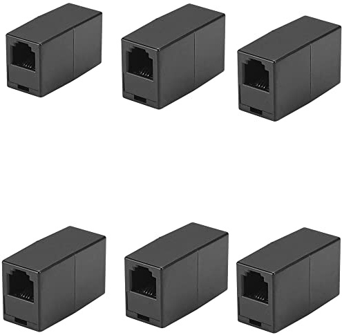 RJ11 Coupler, Straight Telephone Inline Coupler RJ11 6P4C Inline Keystone Jack Female to Female Straight Telephone Cable Cord Extension Adapter Black 6Pack