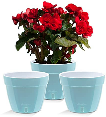 Santino ASTI 3er Set 20CM Selbstwässernder Blumentopf mit Wasserstandsanzeiger - Rund Premium Qualität Innen Blumentopf für Anlagen, Blumen, Kräuter (Ø 20 cm, H 16 cm, 4L - Menthol/White)