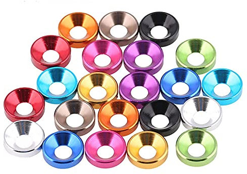 20 Stück M2 M2.5 M3 M4 M5 M6 Aluminium Unterlegscheibe Bunt eloxiertes Aluminium Senkkopfschraube Unterlegscheibe Dichtung für Flachkopfschrauben-M3,Orange