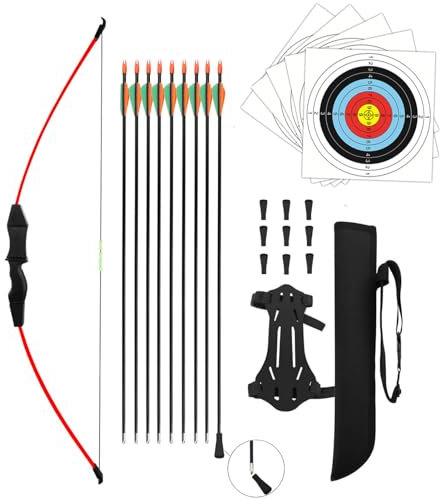 HANSPY Bogen und Pfeil Kinder Set Jugendbogenset Teens Kinderbogen Recurve Zielscheibe 15lbs Kinder Pfeilbogen Anfänger Jugendliche für die Outdoor-Sportjagd im Hinterhof