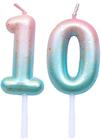 SNOWZAN Geburtstag Nummer Kerzen Lila Blau Glitzer Kuchen Topper Dekoration Farbverlauf 10 Jahre Cake Topper für Hochzeit Jubiläum Feier Abschluss Party