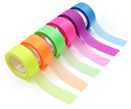 Modixun 6 Rolls Writable Transparent Sticky Notes, Removable Highlighter Tape for Books, Sticky Tabs for Annotating Books, Annotation Tabs Index Tabs Page Markers, 0.7in×32.8ft, Neon