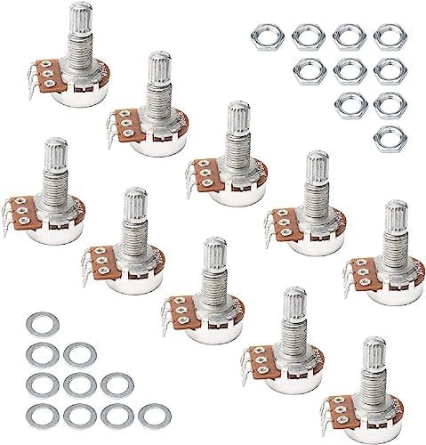 Pxyelec Guitar Potentiometers Split Shaft Pots Audio Tone Switch Control Pack of 10 (B250K)
