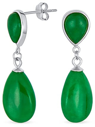 Zarte Doppelte Tropfen-Ohrringe: Echte Schwarze Onyx- und Grüne Jade-Anhänger im Klassischen Einfachen Design für Frauen 14K Gelbgold-Überzug auf .925 Sterlingsilber