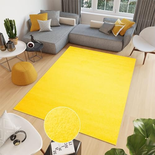 TAPISO Delhi Teppich Shaggy Hochflor Langfloorteppich Gelb Einfarbig Wohnzimmer Schlafzimmer Modern Design ÖKOTEX 60 x 100 cm