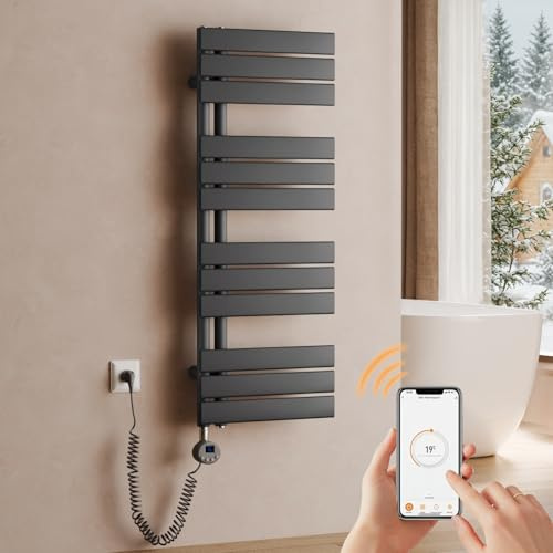 S'AFIELINA Handtuchheizkörper elektrisch 1041×400 mm 400W WLAN Anthrazit | Badheizkörper elektrisch mit Thermostat, App-Steuerung, 7-Tage-Timer und LCD-Anzeige, elektrischer Handtuchtrockner