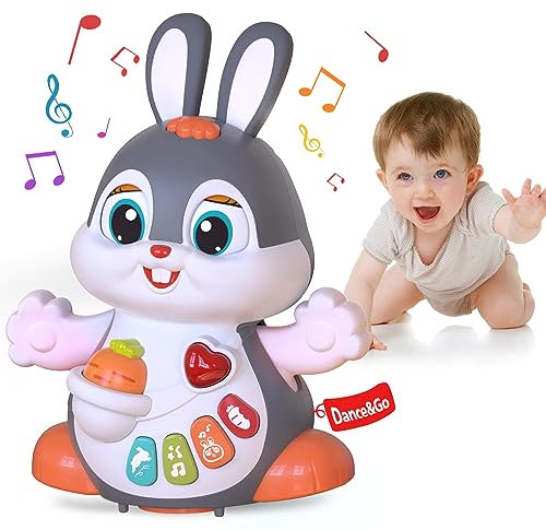 Yerloa Musik Spielzeug ab 1 Jahr, Kaninchen krabbelspielzeug mit Musik und Lichte ab 6 7 8 9 10 12 Monate, Interaktives Lernspielzeug für Babys Mädchen & Jungen ab 1 Jahr