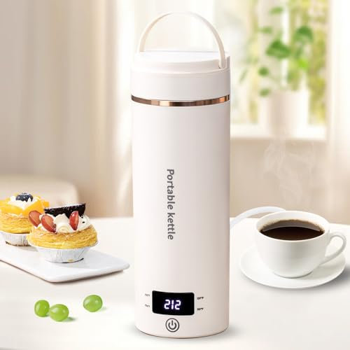 Touxila Portable Electric Kettle for Travel - Small Min Hot Water Boiler/Heater/Warmer，Quick Boiling (400ML, Beige)