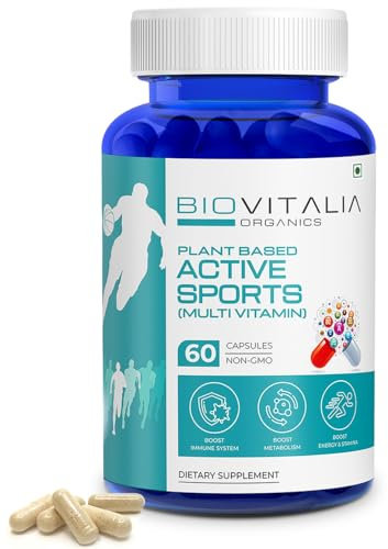 Biovitalia Organics Active Sports Multivitamin: Energy & Stamina Enhancer with American Ginseng, Ashwagandha, Gokhru, Maca Root, Shatavari | Promotes Muscle Growth & Boosts Metabolism - 60 Capsules