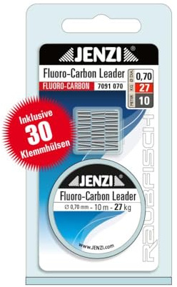 DEGA Jenzi Fluorocarbon Vorfachschnur 10m inkl. 30 Klemm-Hülsen 0,40mm-0,70mm