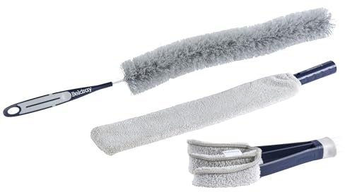 Beldray LA030155FEU7 Deep Clean 3 Piece Dusting Set – With Flexible Radiator Brush, Venetian Blind Cleaner, Microfibre Pad Paddle Flat Duster, Machine Washable Reusable Heads, Wet & Dry Cleaning