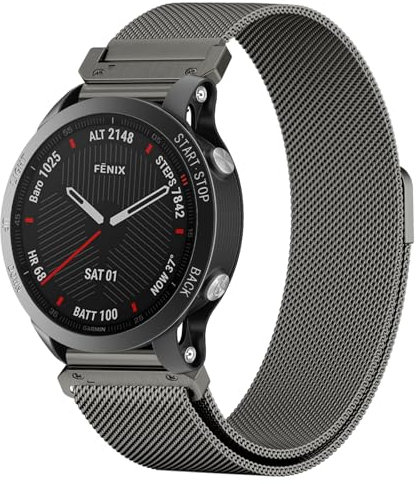 Oumida 22mm Armband für Garmin Fenix 7 / Fenix 7 Pro/Fenix 6 / Fenix 6 Pro/Fenix 5, Edelstahl Metall Magnet Quickfit Ersatzarmband für Garmin Forerunner 935/945/955/745 Uhrenarmband,Weltraum Grau