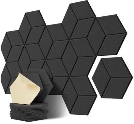 10 Stück Hexagon Akustikplatten, Akustikpaneele Schwarz, Akustik Wandpaneel, Geeignet für Aufnahmestudios, Heimkinos, Büroräume, Schlafzimmer und Als Hintergrundwände, Schwarz